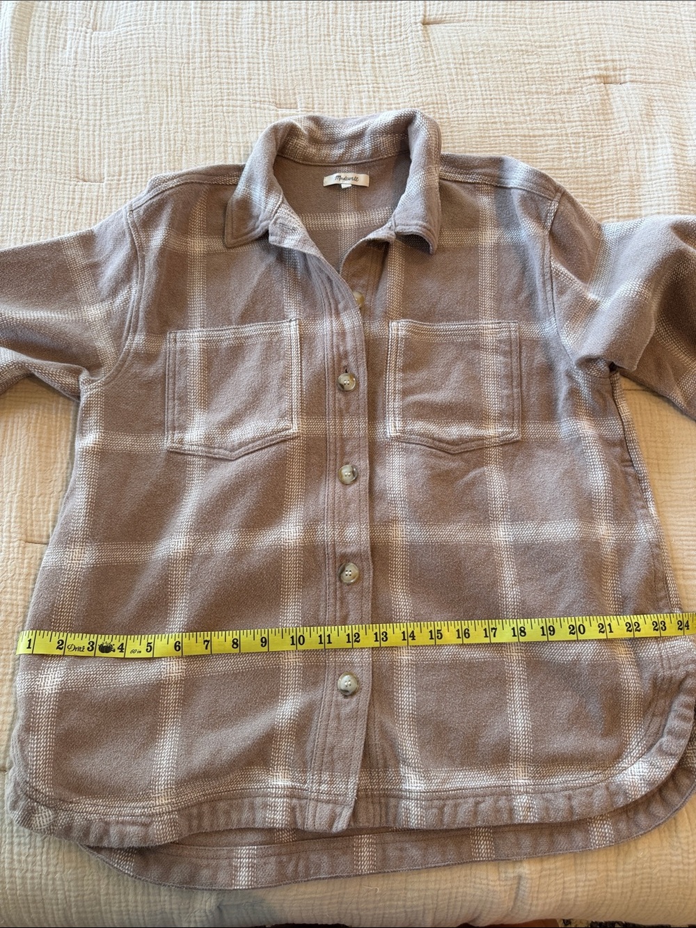 Madewell Taupe Plaid Button-Down Shirt Jacket Women’s Size L - Picture 9 of 13